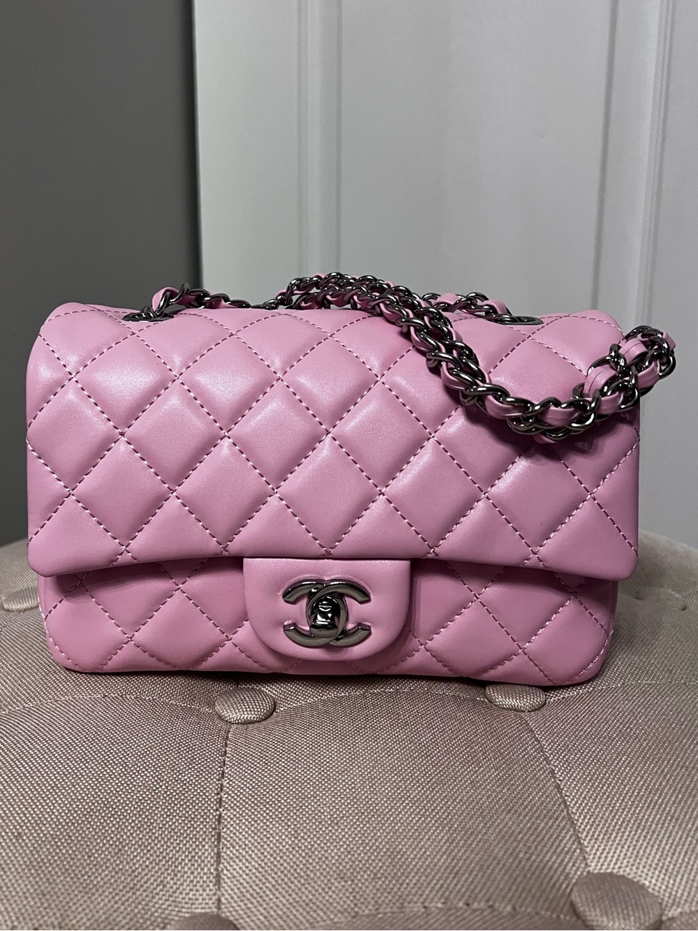 Chanel GWP complement from boutique Classic Quilted Flap Bag in Pink